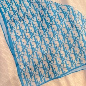 Designer inspired “D” bright blue & white square scarf - like new